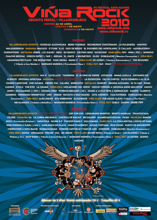 Viña Rock 2010 - Cartel oficial
