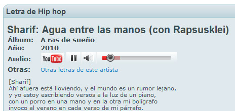 Escucha de las canciones en las letras